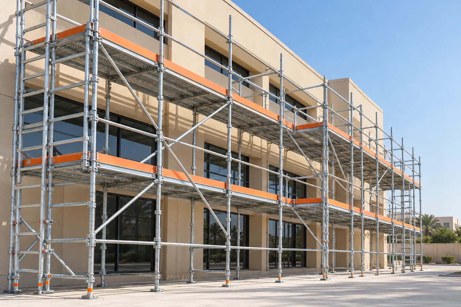 Scaffolding rising alongside a major construction site