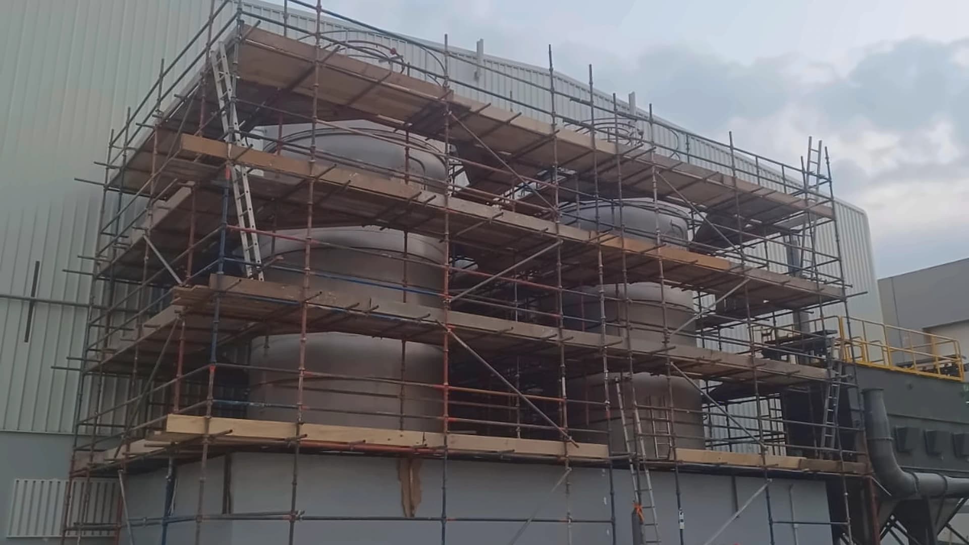 Industrial scaffolding installed around equipment