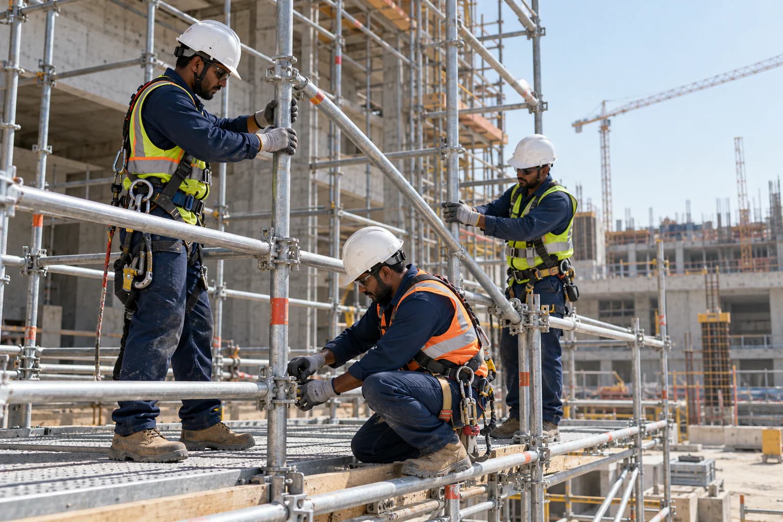 Scaffolding providing access alongside a construction structure